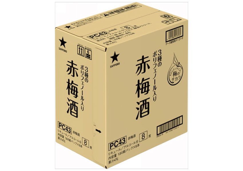 サッポロビール　３種のポリフェノール入り　赤梅酒　紙パック　1.8Ｌ×６本【ケース】【梅酒】