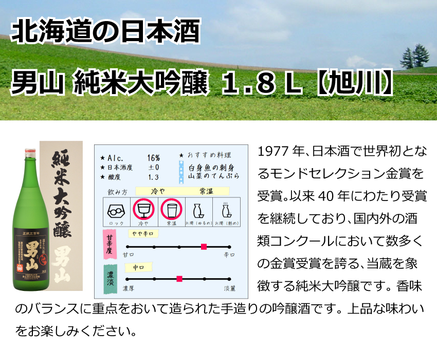 旭川　男山　純米大吟醸　1.8Ｌ【北海道】【日本酒】